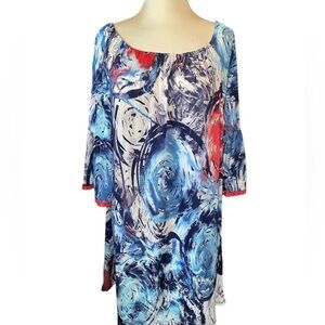 Vision dress loose fit with flare elbow length bell sleeves w/trim size large